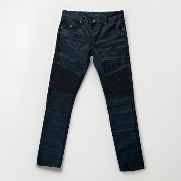 DNM Collection NYC Waxed Moto Jeans Mens Size 30 Black Biker Stacked Denim - Picture 2 of 12